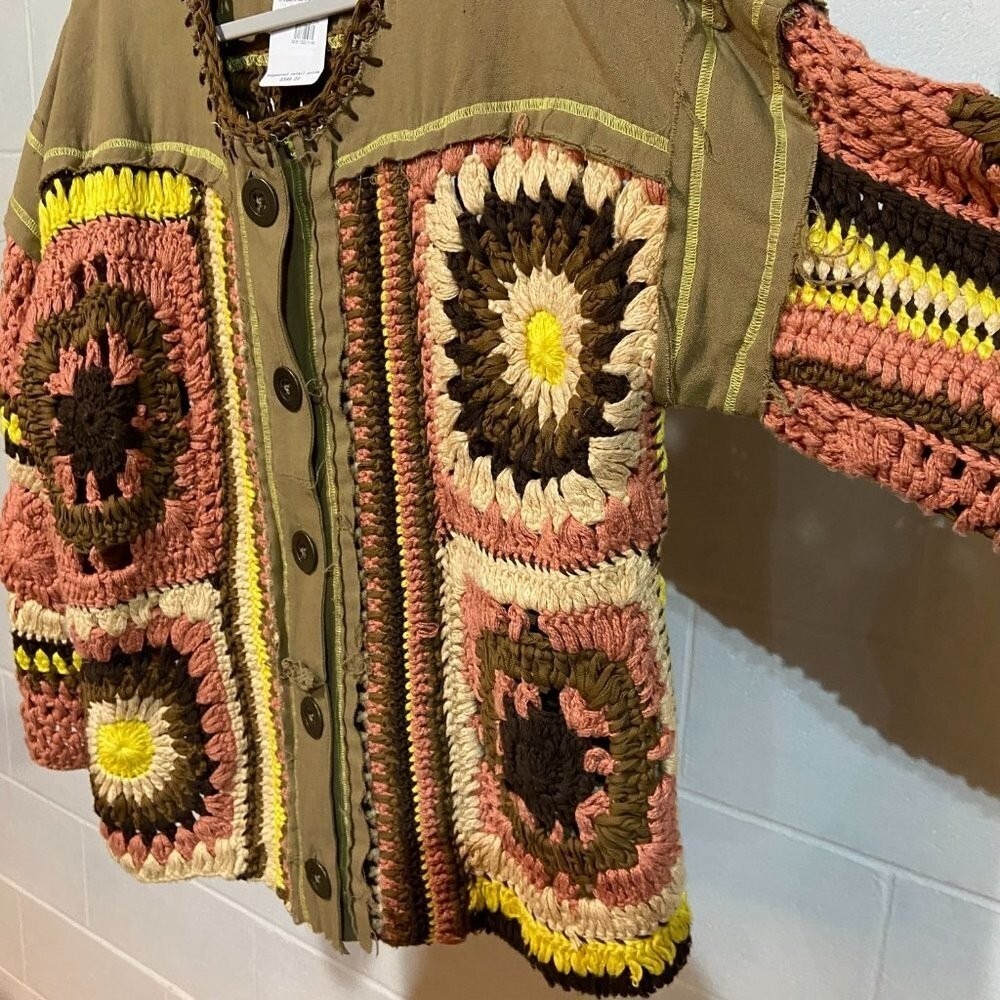 Free People Women's No Rain Oslo in Spring Jacket MEDIUM Patchwork Boho‎ Crochet - Picture 10 of 16